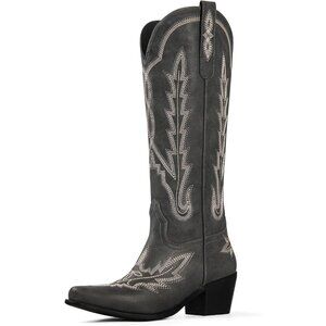 Cowboy Boots for Women Knee High Cowgirl Boots Embroidered Slip On Pointed Toe